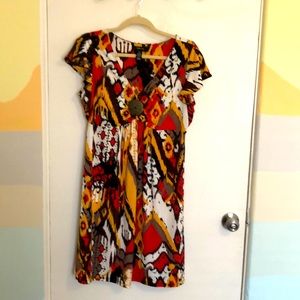 Stretchy Knit Flutter Sleeve and Medallion Dress